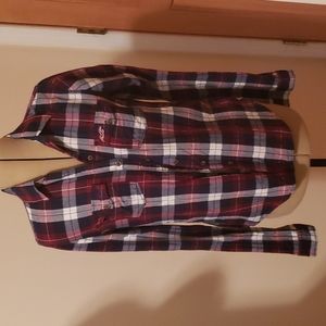 Hollister burgundy plaid button down  shirt like new